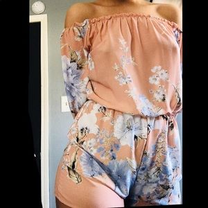 Pastel off the shoulder floral romper
